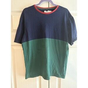 Topman Colorblock T-Shirt Navy Green Red Trim Crewneck Men’s Small 100% Cotton